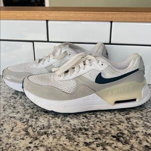 Nike Air Max Sneakers in White, Light Gray & Navy Swoosh